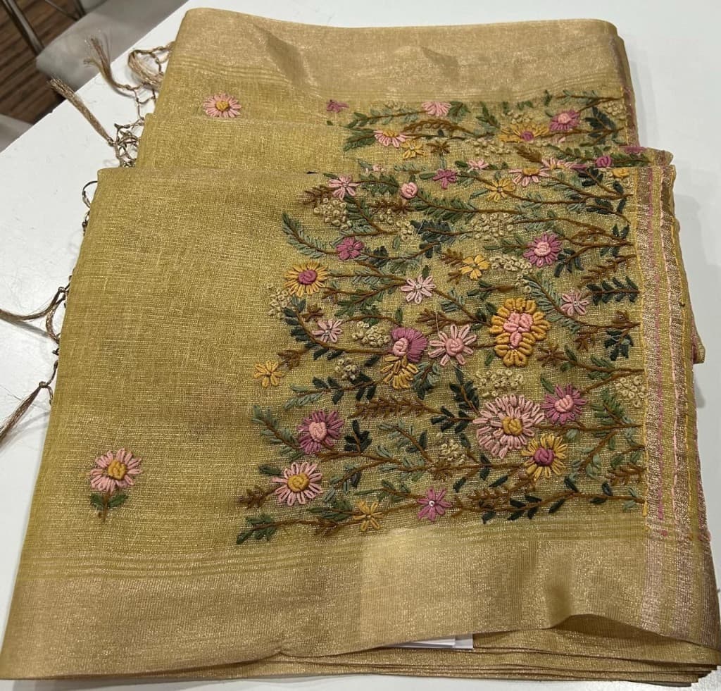 Agnika Boutique Premium Saree - Golden Flora Linen