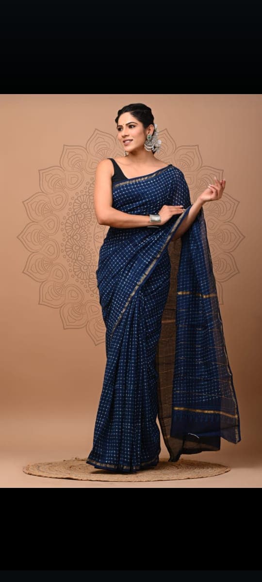 Agnika Boutique Premium Saree - Hand Block Print Chandri Saree