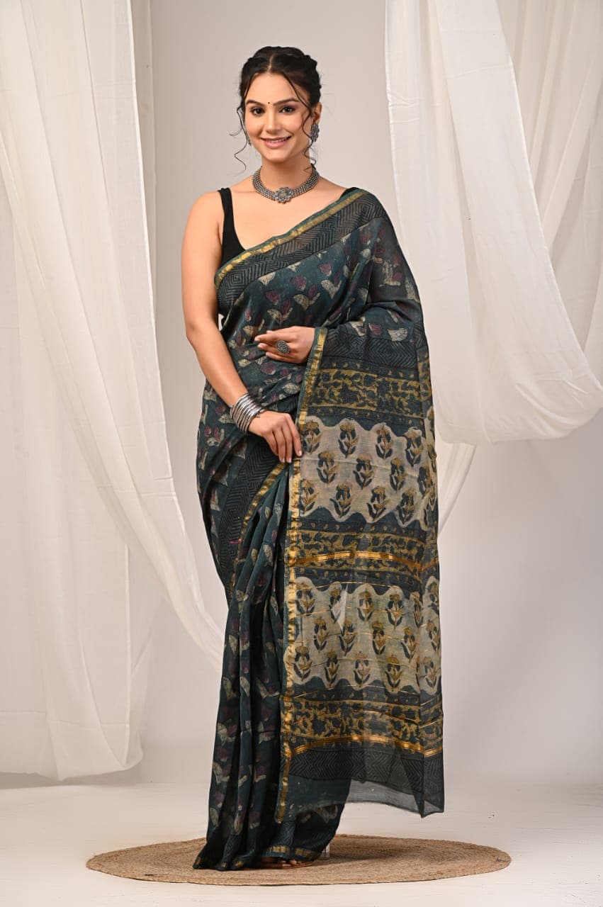 Agnika Boutique Premium Saree - Hand Block Print Chandri Saree