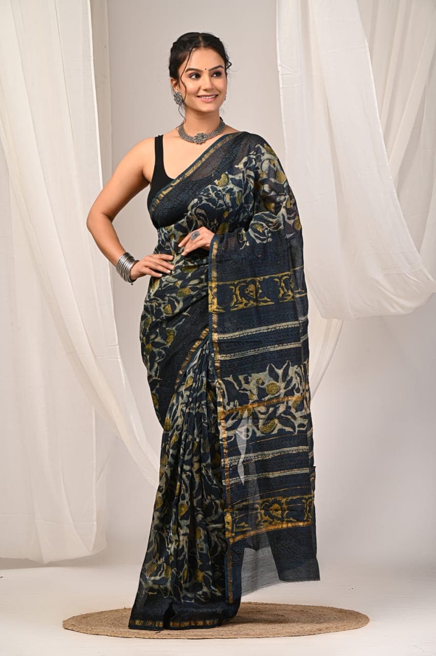 Agnika Boutique Premium Saree - Hand Block Print Chandri Saree