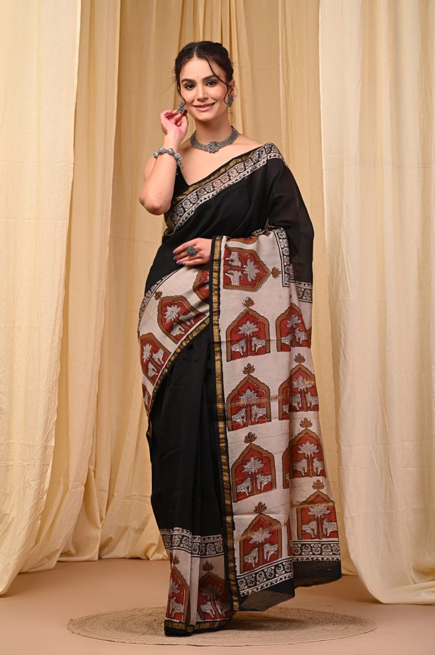 Agnika Boutique Premium Saree - Hand Block Print Chandri Saree